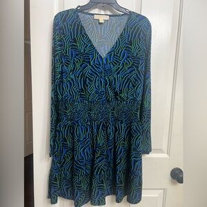 Michael Kors Vibrant Blue and Green Long Sleeve Dress